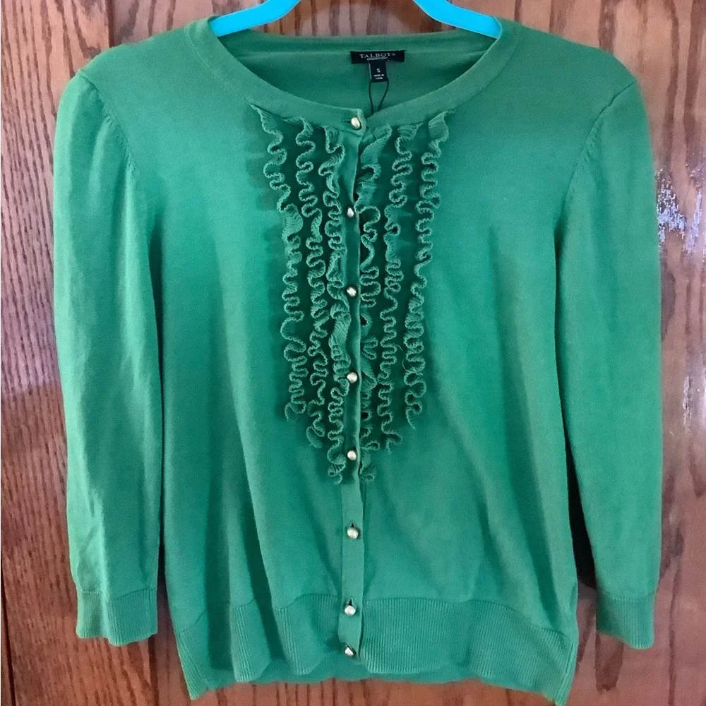Talbots Green Ruffle Cardigan - Picture 1 of 6